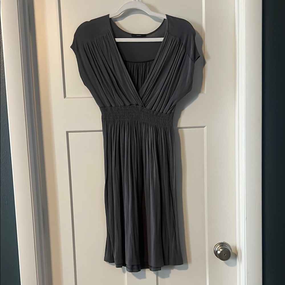 Soprano Gray Ruched V-Neck Dress